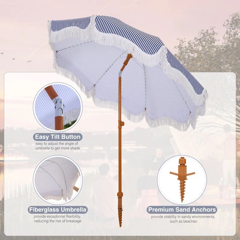 Sharniece 7ft Patio Umbrella with Fringe Outdoor Tassel Umbrella | Wayfair North America