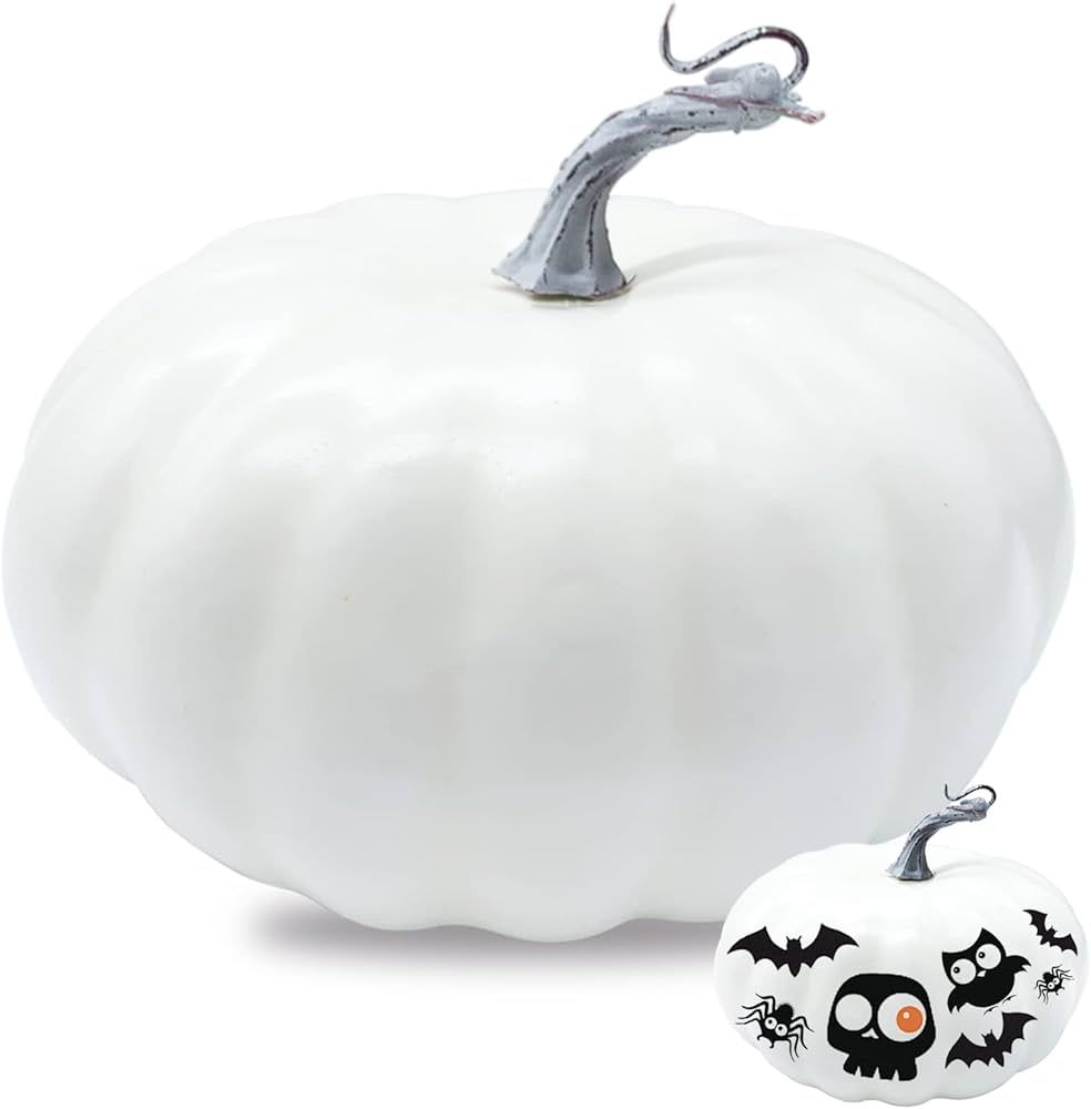 7.9 Inch Large White Pumpkins for Decorating,Harvest Decorative Pumpkin,White Paintable Artificia... | Amazon (US)