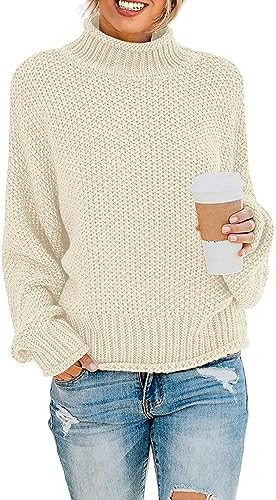 ZESICA Women's Turtleneck Batwing Sleeve Loose Oversized Chunky Knitted Pullover Sweater Jumper T... | Amazon (US)