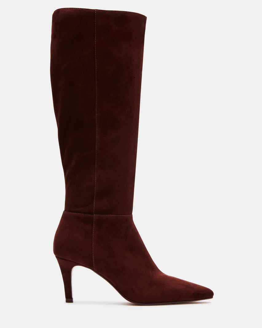 JANAE Brown Suede Point Toe Knee High Boot | Women's Boots | Steve Madden (US)