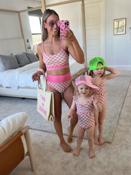 Mama + mini swim suits from pink lily! Checkered swimsuits tts SARAHLIT 
to save! 