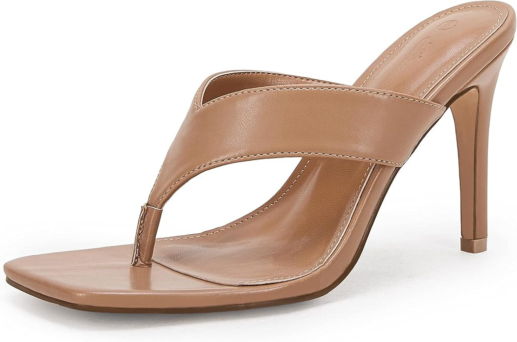 Womens Square Open Toe Heeled Sandals Flip Flop Thong Slides Stiletto Slip On Summer Sexy Dressy ... | Amazon (US)
