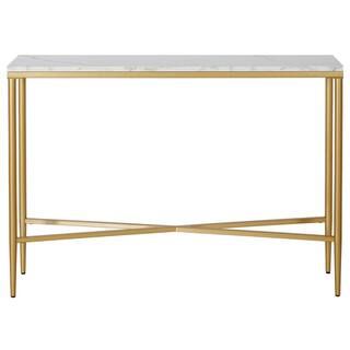 Meyer&Cross Huxley 42 in. Brass Retangular Console Table with Faux Marble Top AT1559 - The Home D... | The Home Depot