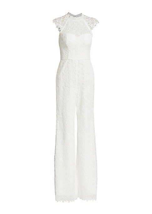 ML Monique Lhuillier Women's Cap-Sleeve Lace Jumpsuit - White - Size 10 | Saks Fifth Avenue