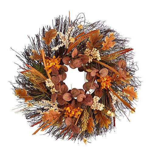 Nearly Natural 22” Autumn Dahlia and Berries Artificial Fall Wreath | HSN