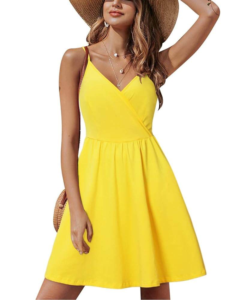 STYLEWORD Womens Summer Dress V Neck Spaghetti Strap Casual Sun Dresses with Pockets | Amazon (CA)