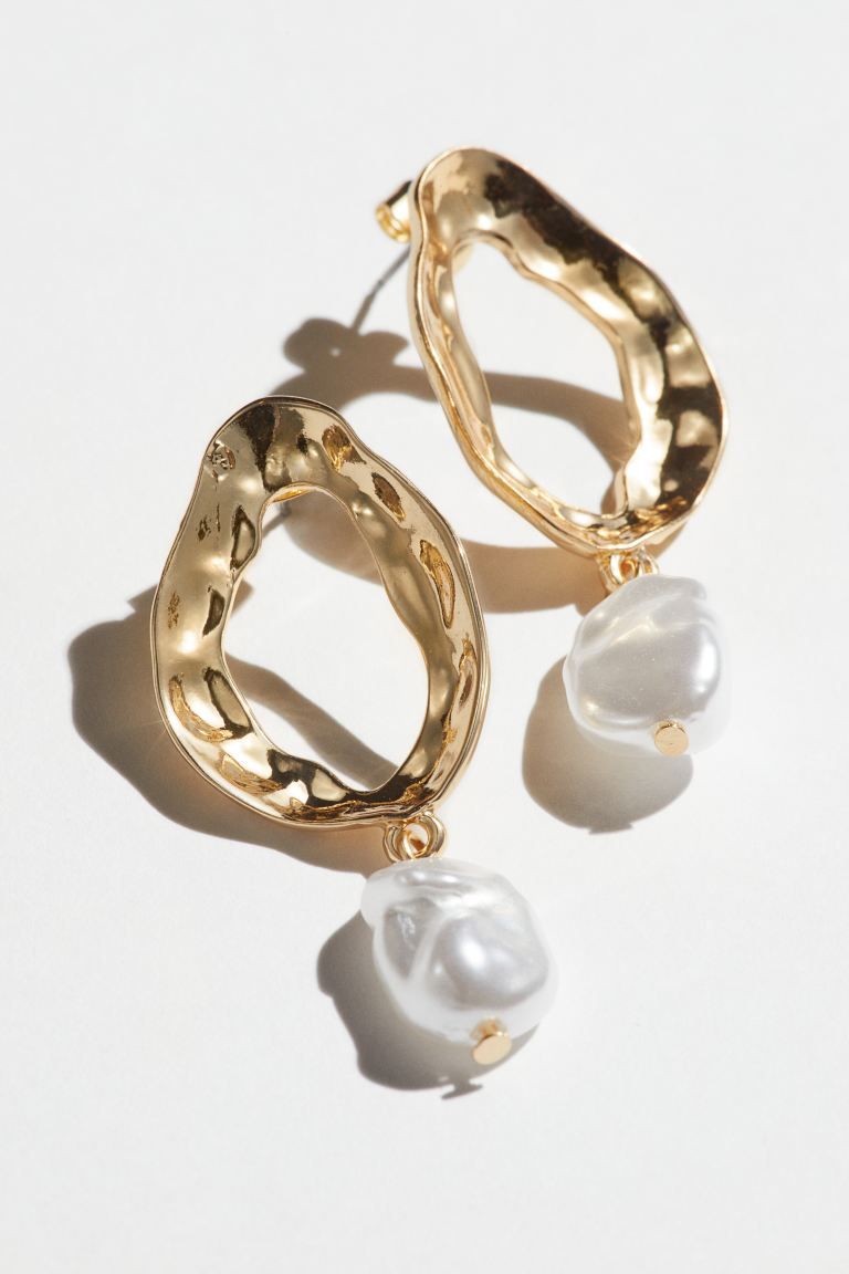 Faux Pearl Pendant Earrings - Gold-colored/white - Ladies | H&M US | H&M (US + CA)