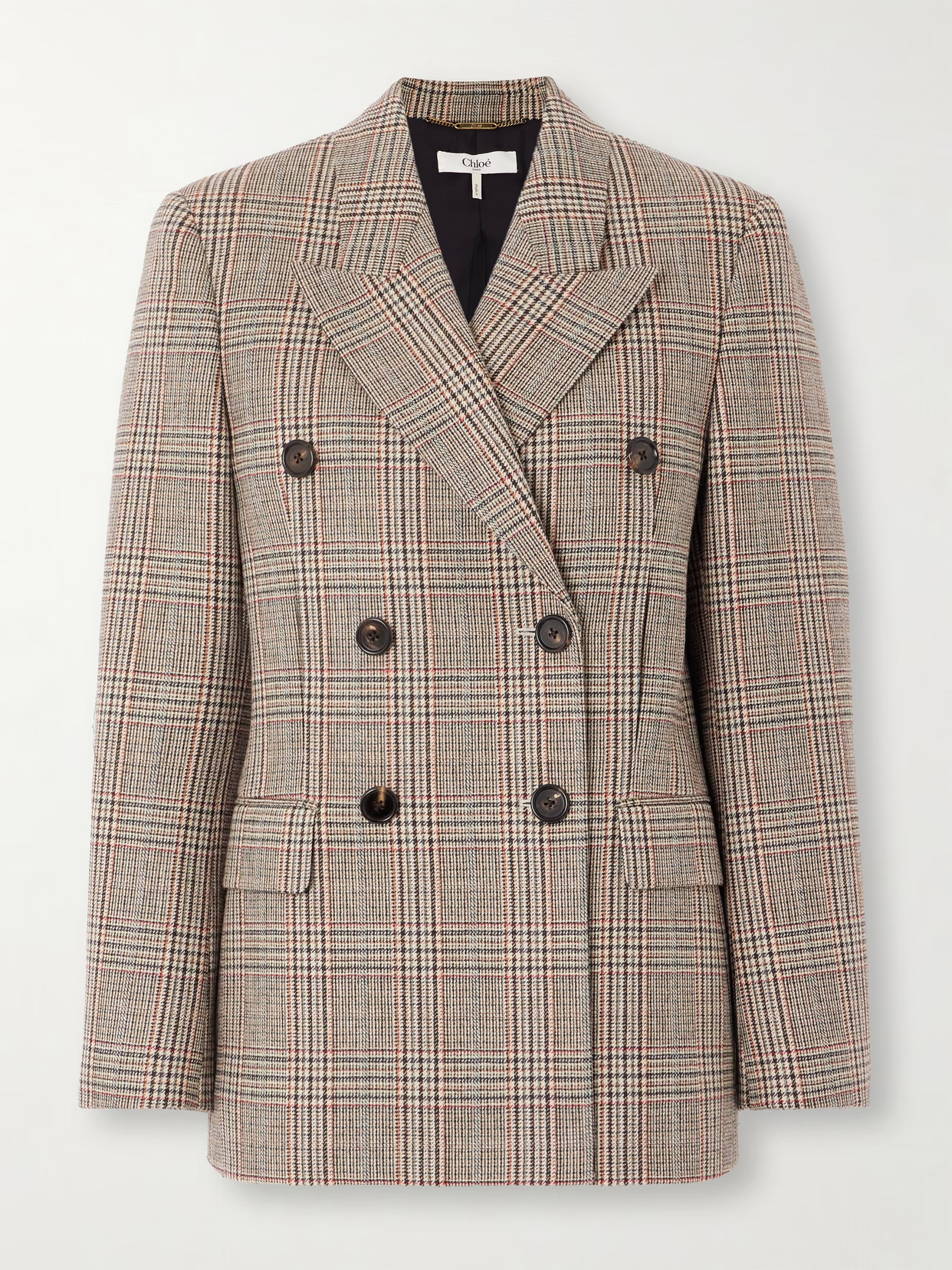 Chloé - Double-breasted Checked Wool-blend Blazer - Brown | NET-A-PORTER (US)
