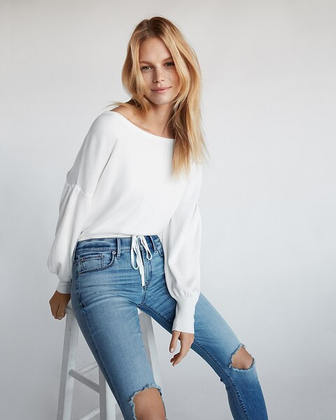 Corset Puff Sleeve Sweater | Express