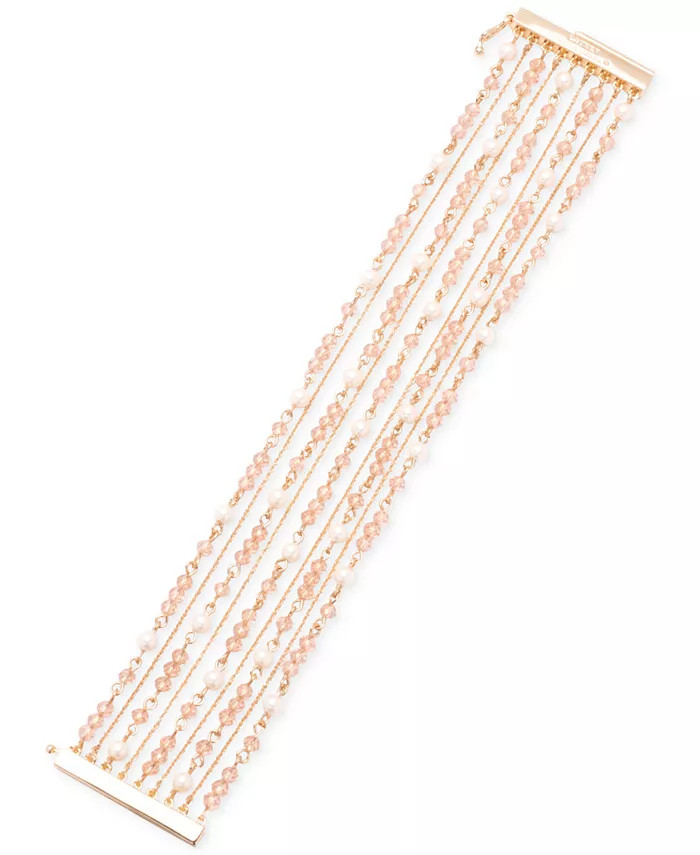 Lauren Ralph Lauren Gold-Tone Bead & Imitation Pearl Multi-Row Flex Bracelet - Macy's | Macy's