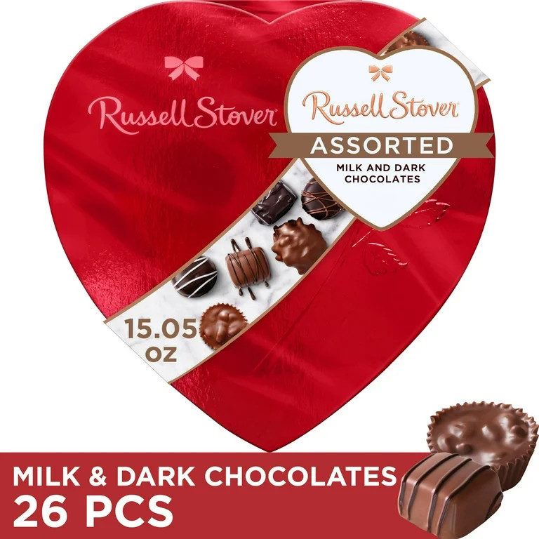 Russell Stover Valentine's Day Red Foil Heart Assorted Milk & Dark Chocolate Candy Gift Box, 15.0... | Walmart (US)