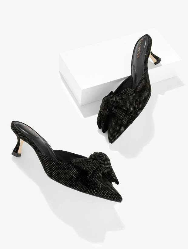 Ember Bow Crystal Leather Mules | Talbots