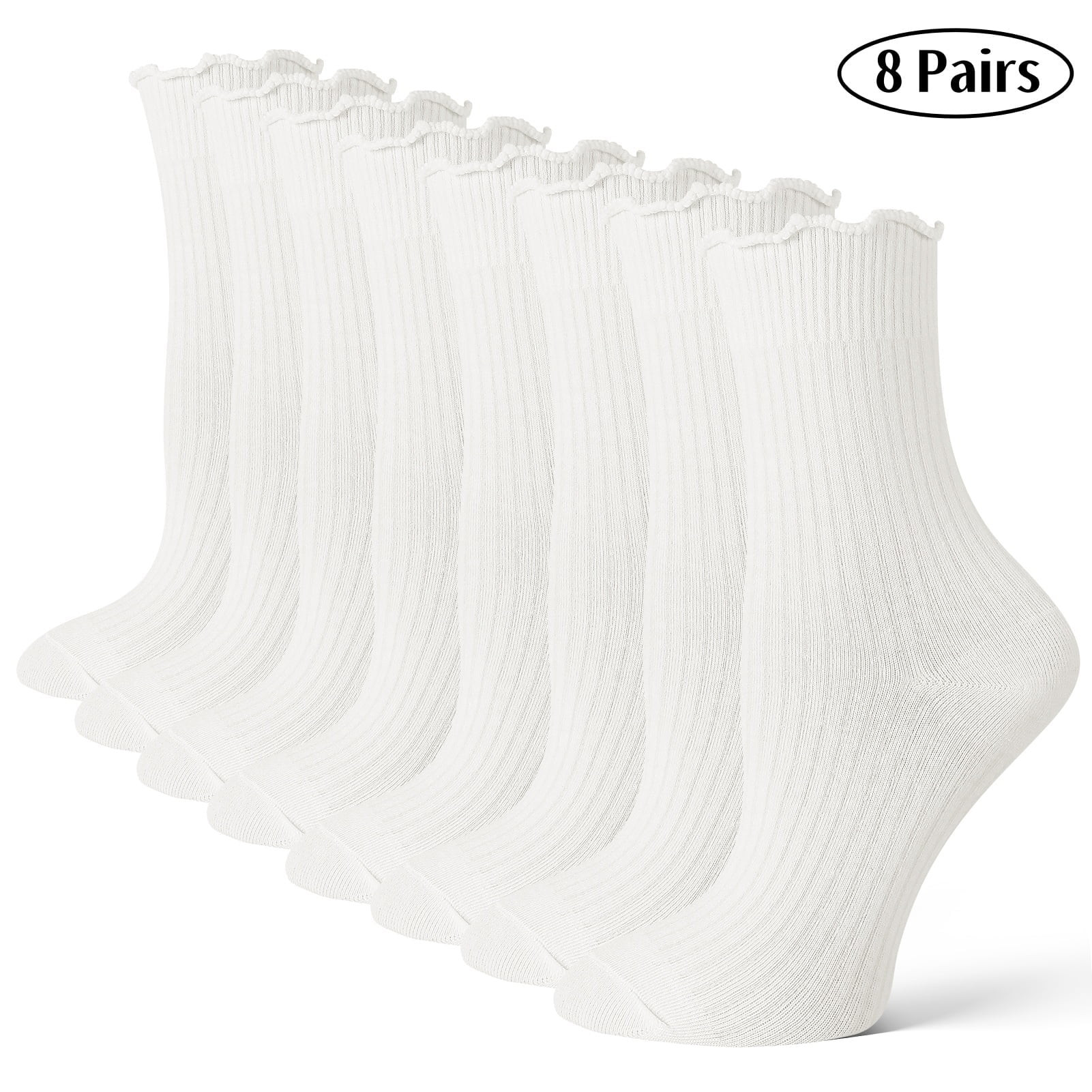 Bocaoying 8 Pairs Womens Ruffle Socks, Cute Turn-Cuff Casual Ankle Dress Socks, White Crew Frilly... | Walmart (US)