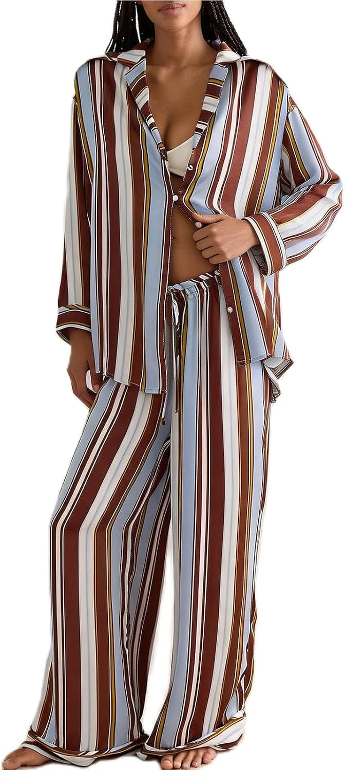 Women Satin Pajama Sets Floral Silk Pajamas Pj Set | Amazon (US)