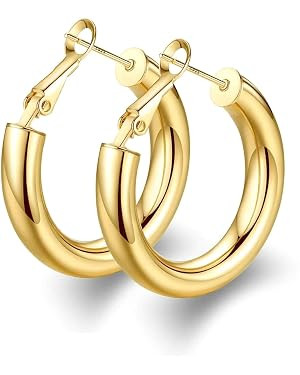 wowshow Chunky Thick Gold Tube Hoops Earrings for Women | Amazon (US)