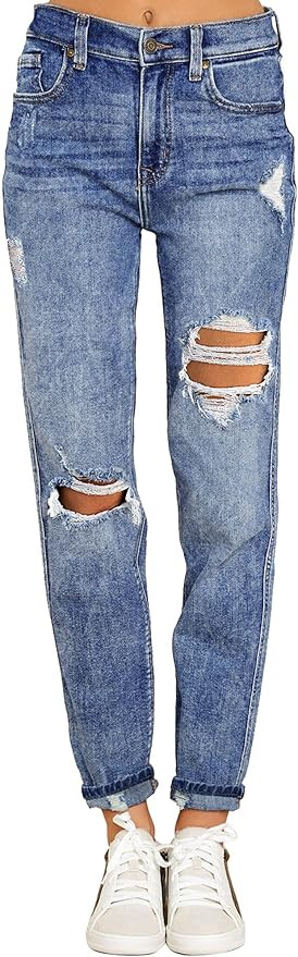 luvamia Boyfriend Jeans for Women Stretch High Waisted Ripped Distressed Mom Jeans Slim Denim Pan... | Amazon (US)