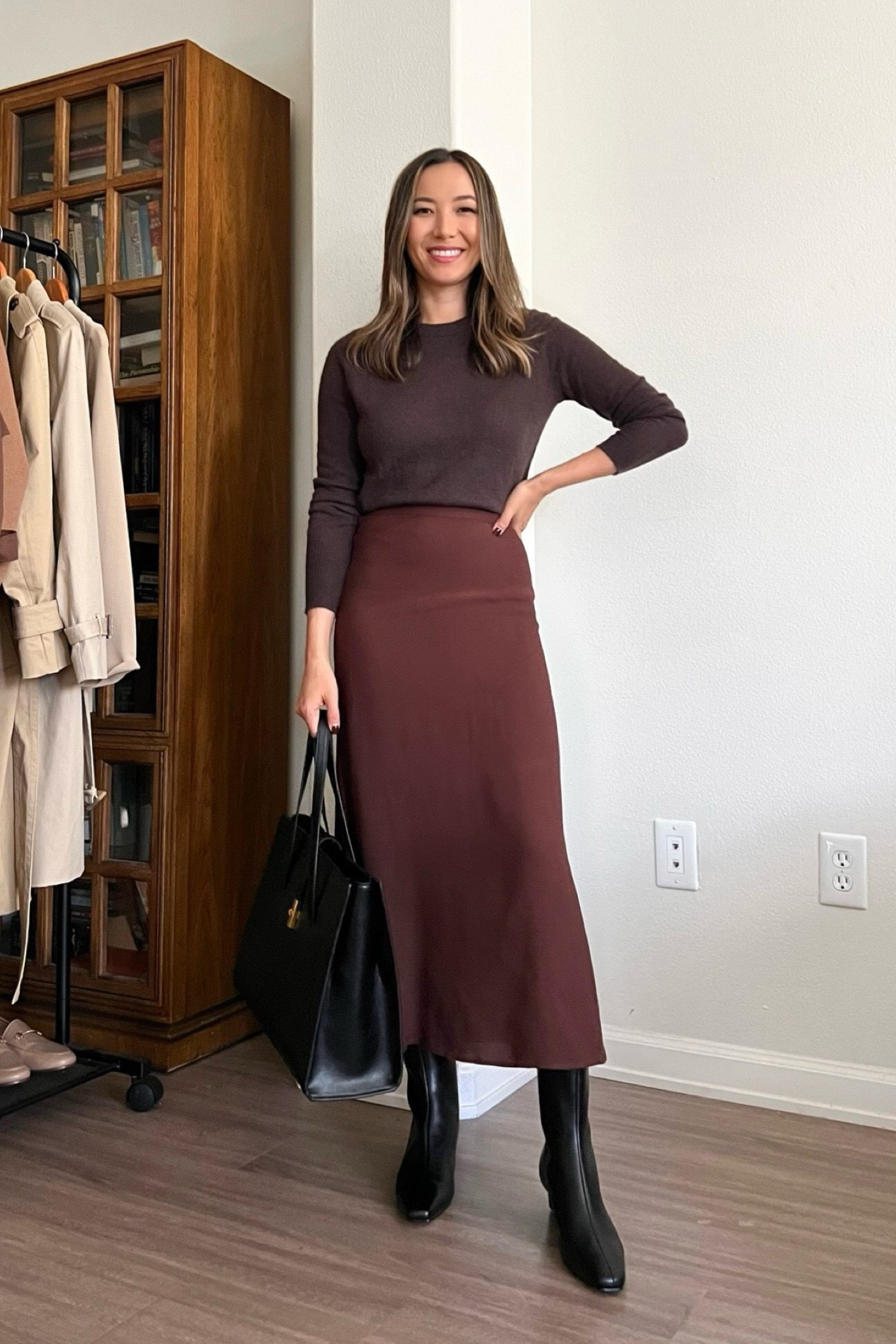 Style inspo: fall workwear

Brown long sleeve / brown satin skirt / black leather tote bag / black boots / silver earrings / monochromatic work look / fall fashion / fall style / office outfit / thanksgiving  

#LTKStyleTip #LTKHoliday #LTKWorkwear