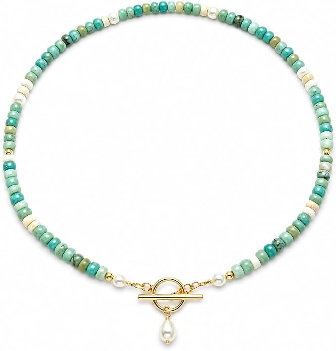 Turquoise Necklace for Women Pearl Beads Natural Stone Choker Gift for Her Handmade Beaded Jewelr... | Amazon (US)