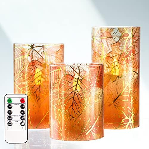 SILVERSTRO Fall Flameless Candles, Maple Leaf Led Candles with Remote, Real Wax Battery Candles for  | Amazon (US)