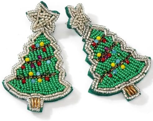 Christmas Tree Beaded Statement Dangle Earrings for Women - Handmade Tree Drop Dangling Jewelry, ... | Amazon (US)