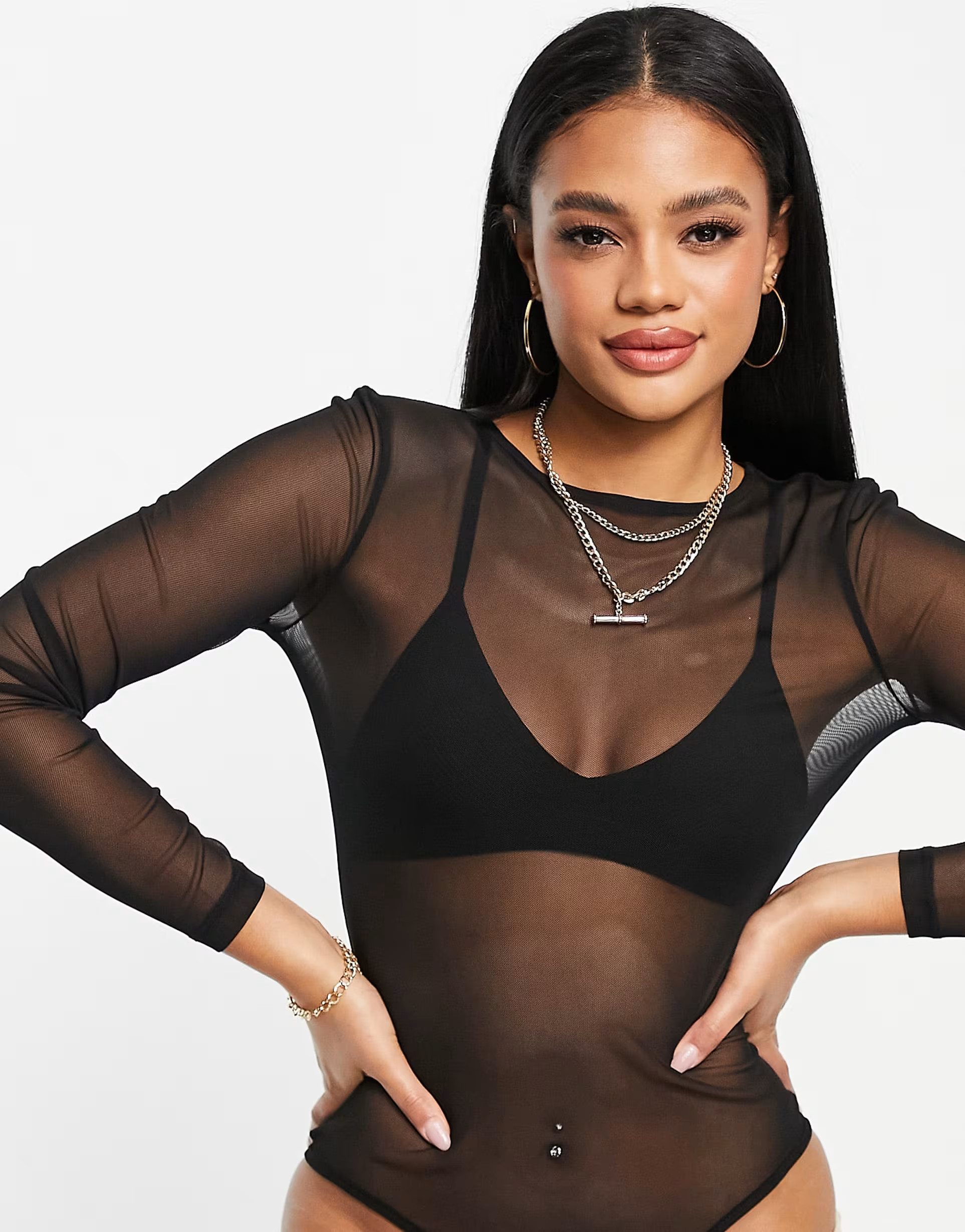 ASOS DESIGN recycled blend mesh long sleeve bodysuit in black | ASOS (Global)