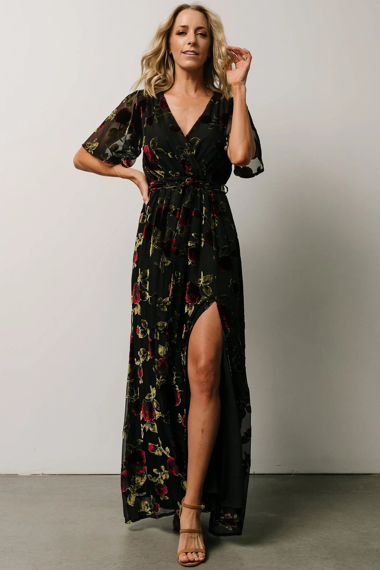 Parisian Velvet Maxi Dress | Black Rose Floral | Baltic Born
