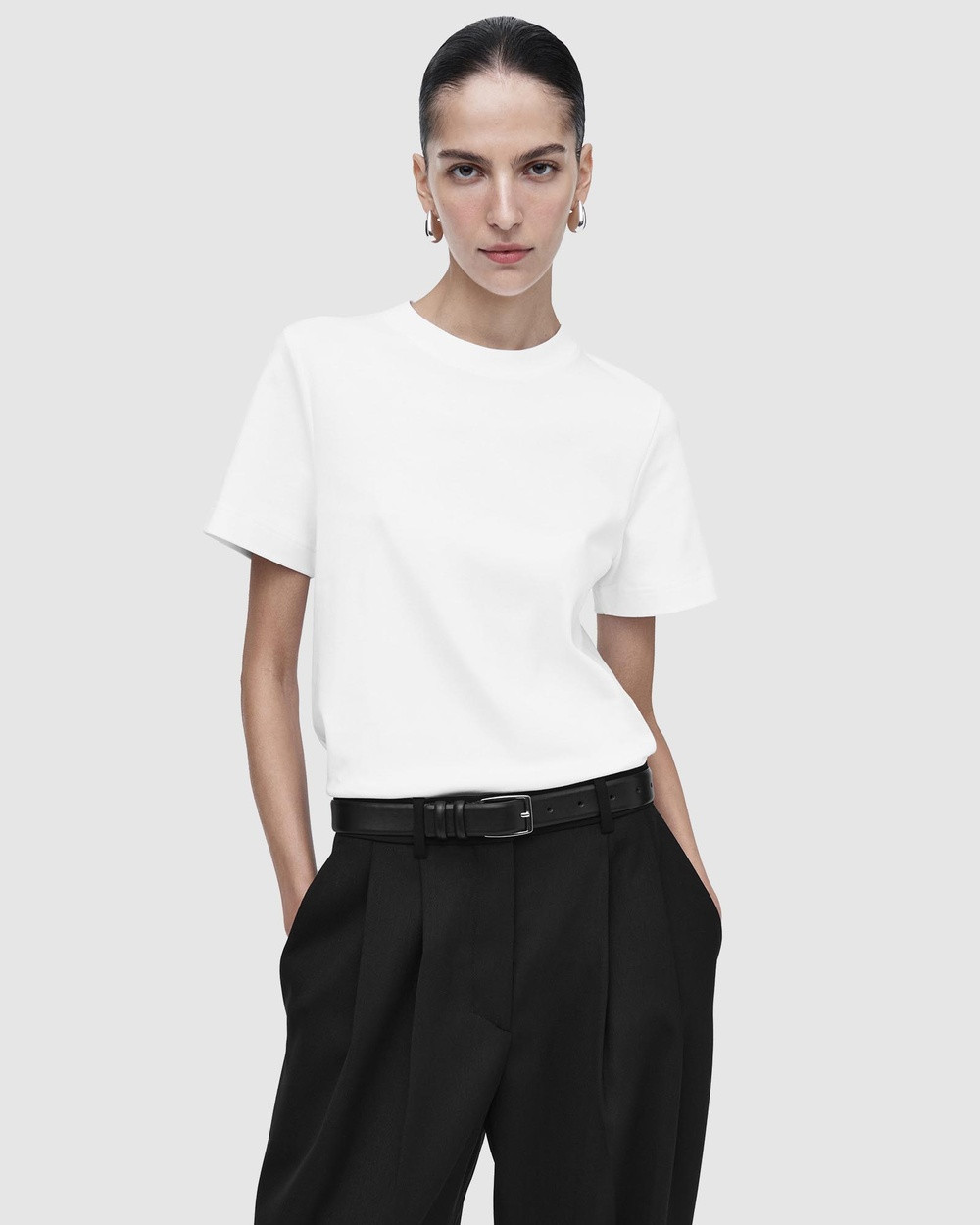 COS - The Clean Cut T shirt - Short Sleeve T-Shirts (White Light) The Clean Cut T-shirt | THE ICONIC (AU & NZ)