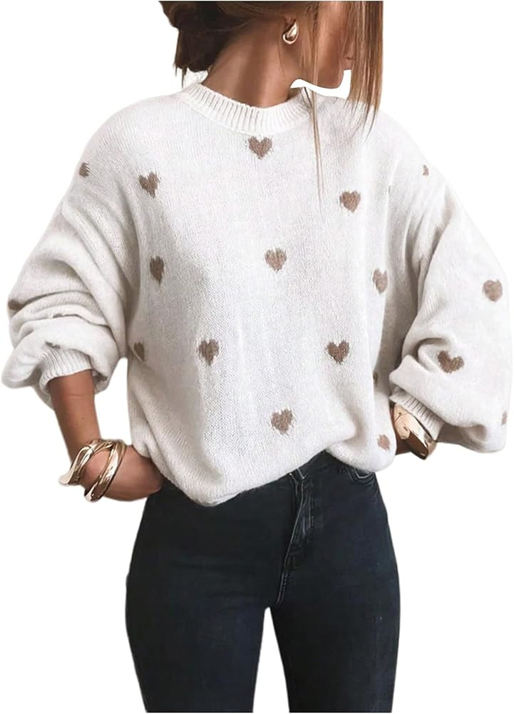 GORGLITTER Women's Oversized Heart Sweater Valentine Long Sleeve Chunky Drop Shoulder Cute Knit T... | Amazon (US)