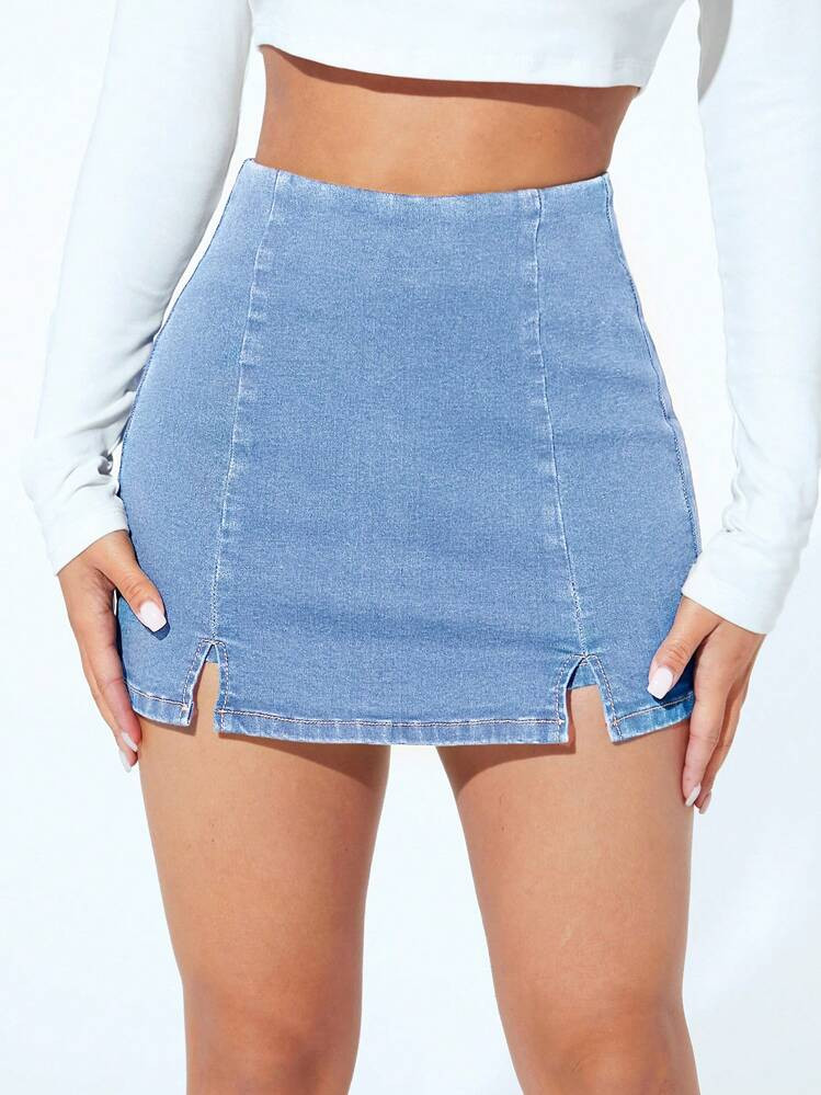 Split Hem Denim Skort | SHEIN