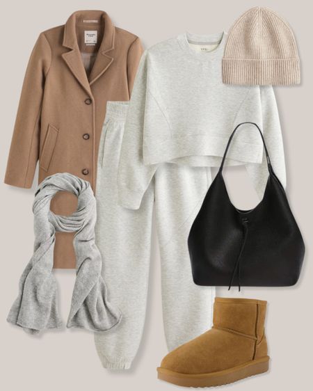 Neutral athleisure outfit
Neutral outfit
Neutral casual outfit
Casual winter outfit
Abercrombie outfit
Camel coat
Gray sweatsuit
Gray sweatshirt
Gray sweatpants
Gray joggers
Gray cashmere scarf
Gray scarf
Black hobo bag
Black bag
Beige beanie
Ugg dupes
Shearling boots
Amazon boots

#LTKfindsunder100 #LTKsalealert #LTKstyletip