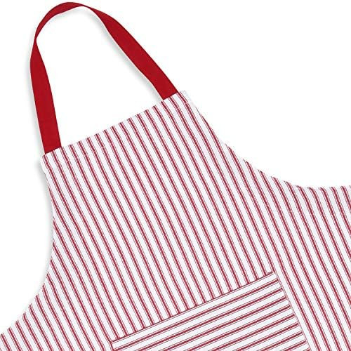 Cackleberry Home Red and White Ticking Stripe Woven Cotton Bib Apron Pocket Adjustable Strap | Amazon (US)