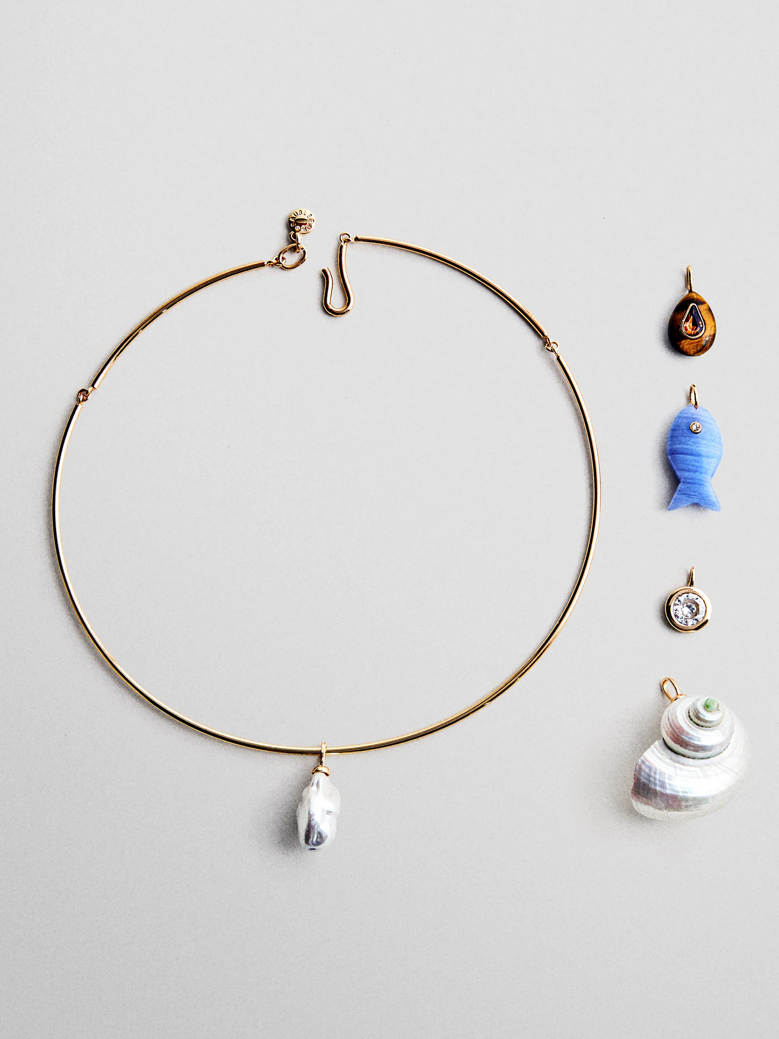 Kacey Removable Charm Collar Necklace - Gold/Pearl | BaubleBar