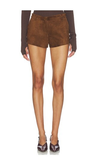 AEXAE Leather Suede Mini Short in Brown. - size S | Revolve Clothing (Global)