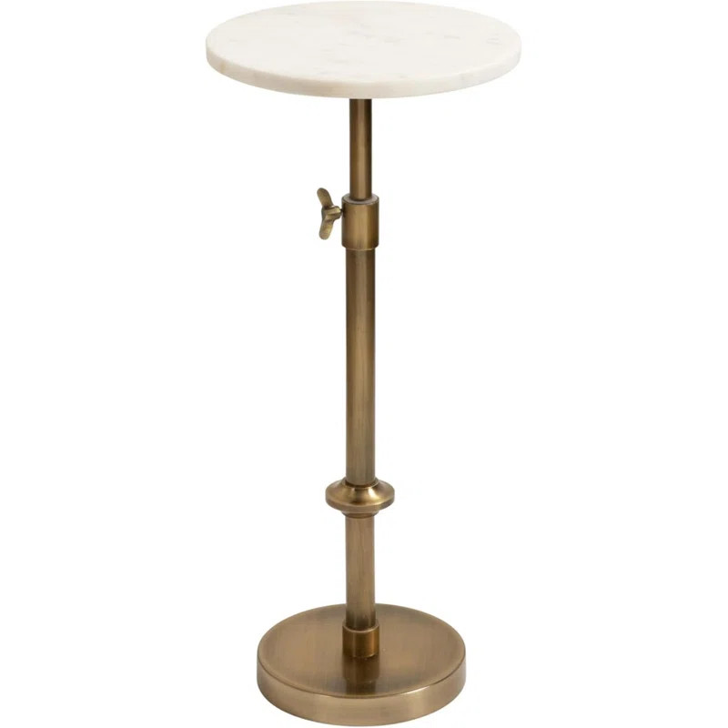 Traditional Adjustable-Height Pedestal Drink Table, 10 X 10 X 30, Marble And Antique Brass, Vinta... | Wayfair North America