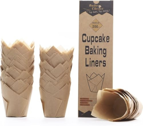Bake Choice 200pcs Natural Tulip Cupcake Liners for Baking Cups Unbleached European Parchment paper Tulip Muffin Liners, Cupcake Wrapper for Party, Christmas | Amazon (US)