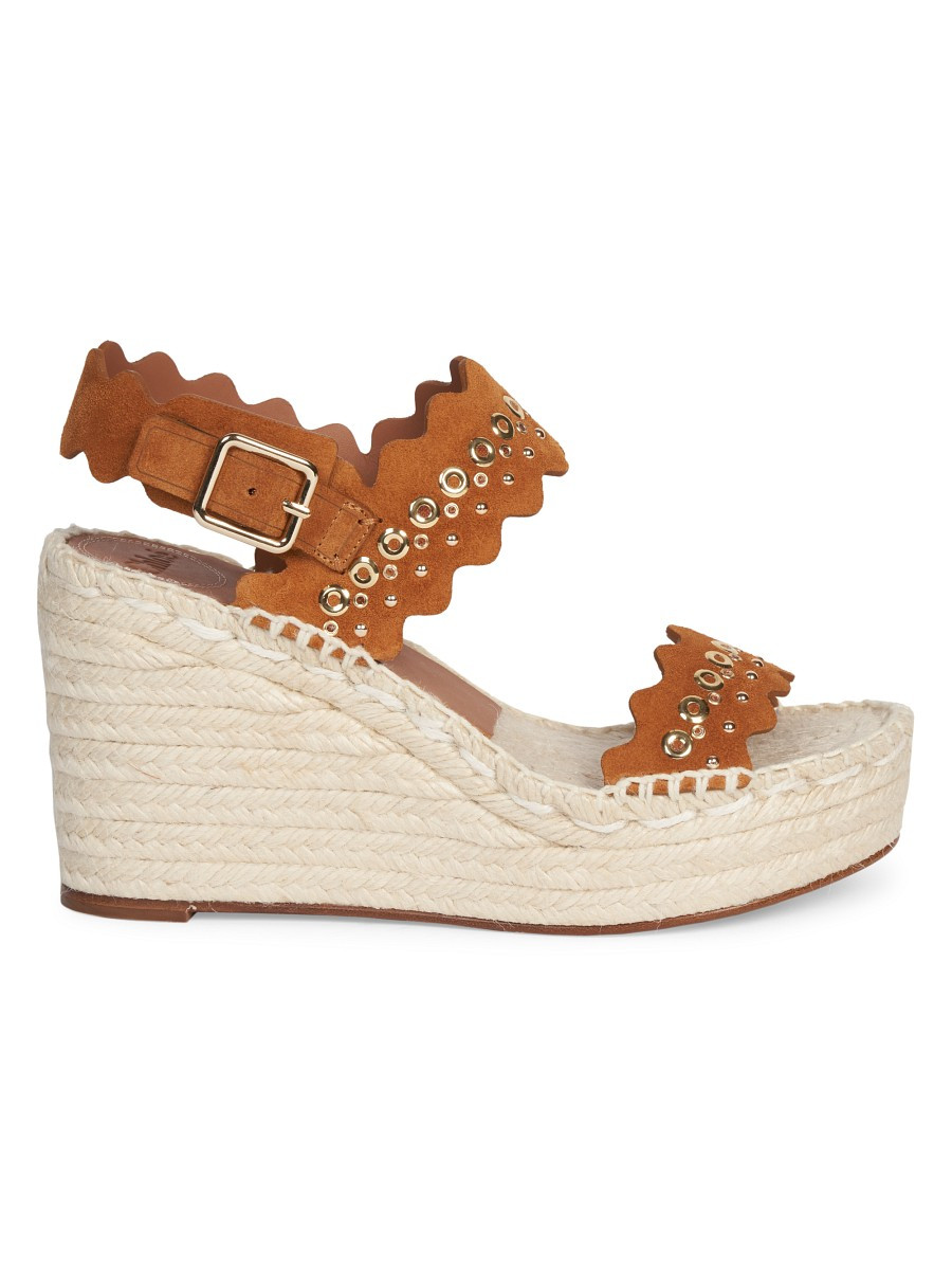 Chloé Women's Lauren Grommet Suede Espadrille Platform Wedge Sandals - Natural Brown - Size 42 (12) | Saks Fifth Avenue OFF 5TH