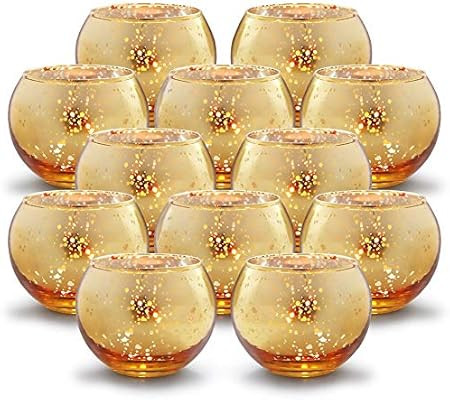 Volens Round Gold Votive Candle Holders Bulk, Mercury Glass Tealight Candle Holder Set of 12 for ... | Amazon (US)