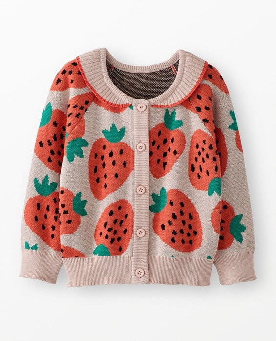 Girls' Strawberry Sweetness On Light Pink Jacquard Cardigan Sweater in 100% Combed Cotton - Size Toddler 3 by Hanna Andersson | Hanna Andersson