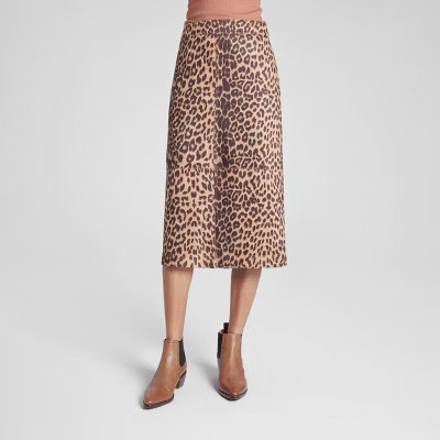 Women's Faux Suede Midi A-Line Skirt - A New Day™ Brown Leopard Print S | Target