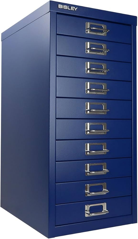 Bisley 10-Drawer Steel MultiDrawer Cabinet - Oxford Blue, Chrome Pull Handles with Label Holders,... | Amazon (US)
