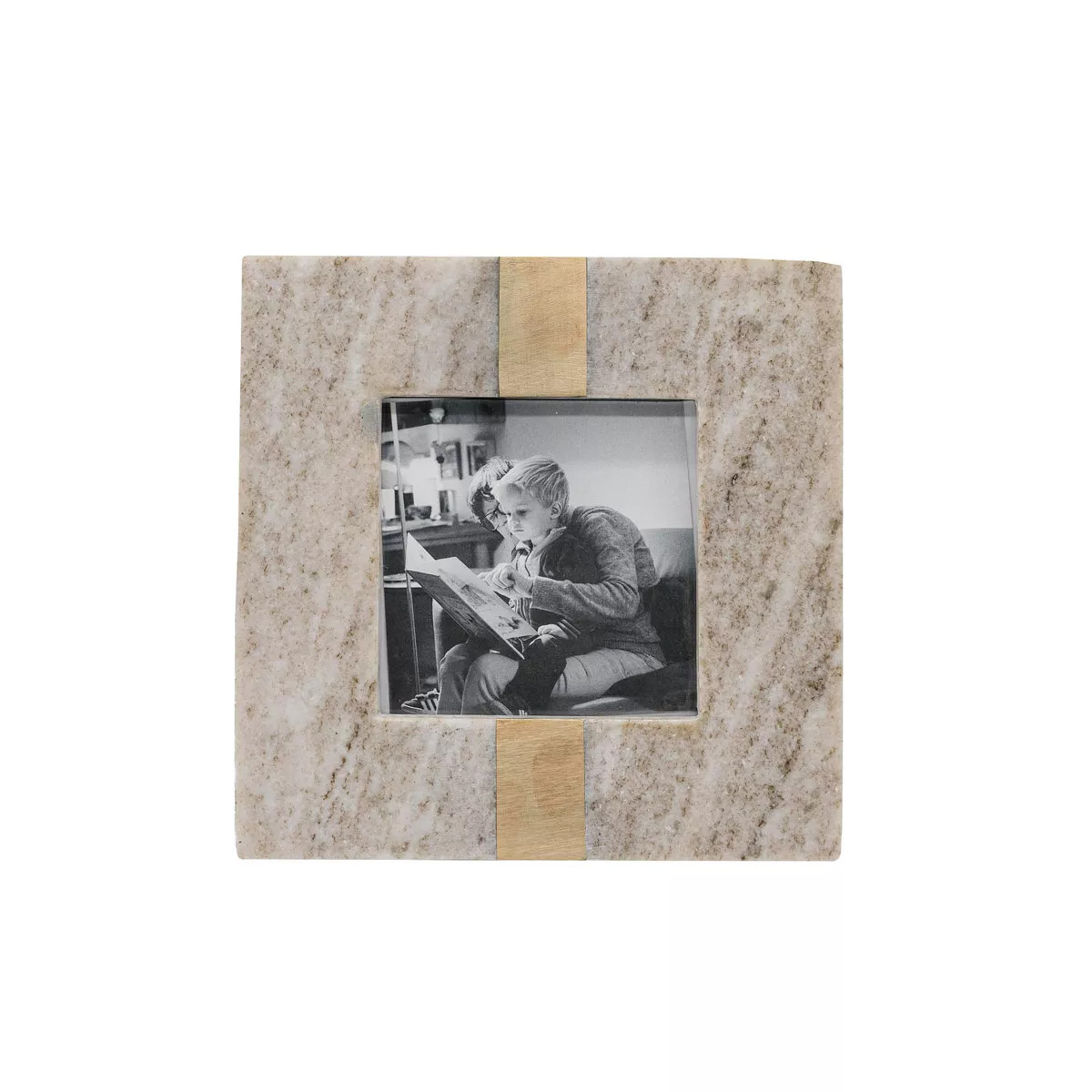 4x4 Brass Inlay Picture Frame Beige Marble, MDF, Metal & Glass by Foreside Home & Garden | Target
