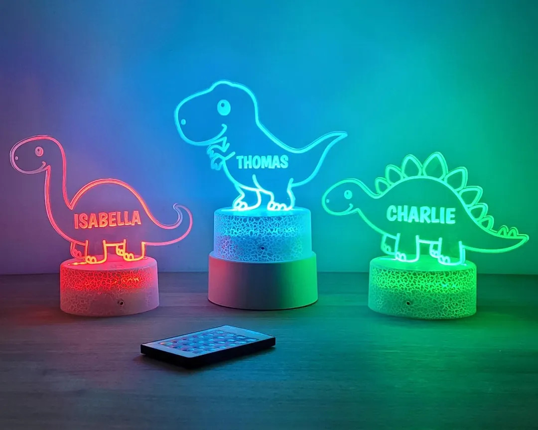 Custom dinosaur night light, Kids acrylic night light for kids bedroom decor, personalized with y... | Etsy (US)