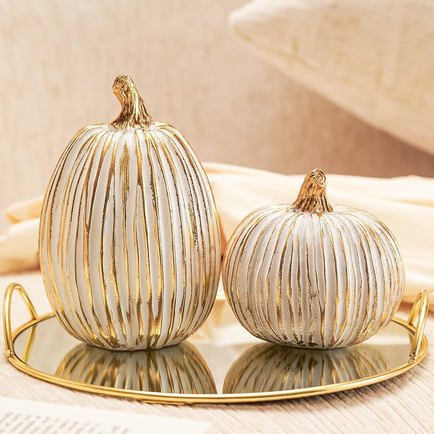 DN DECONATION White and Gold Fall Pumpkin Decoration for Table Centerpieces | Amazon (US)