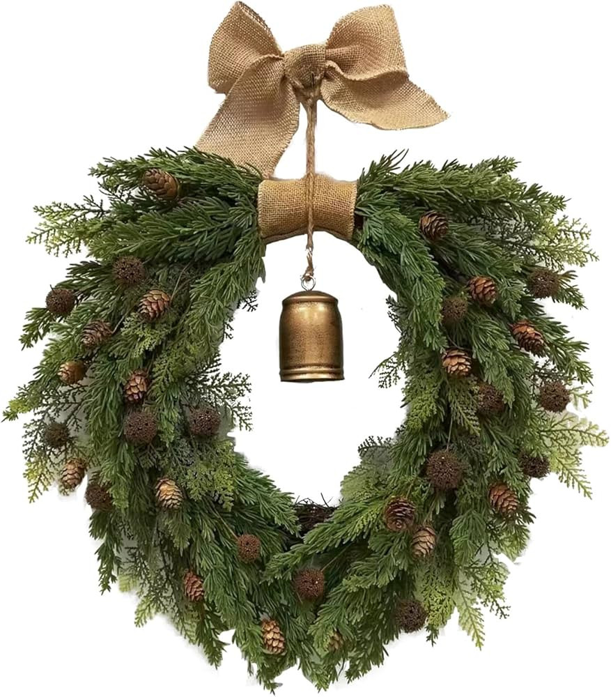 MEUMITY 50cm Christmas Wreath Decorations,Norfolk Pine Wreath with Vintage Charm Cow Bell, Christ... | Amazon (CA)