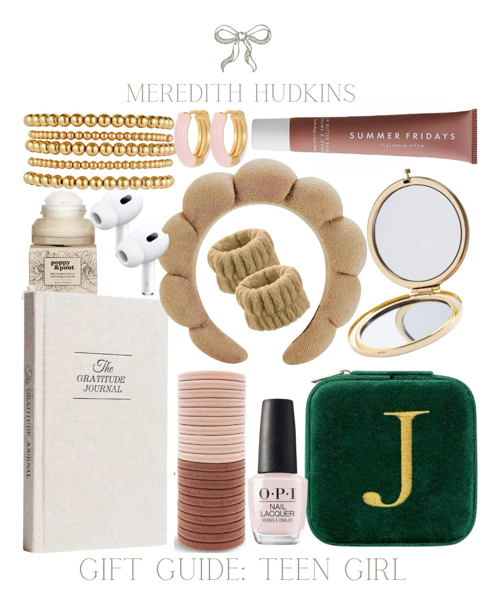 Teen gifts, stocking stuffer, teen girl, meredith hudkins, amazon, gift guide, summer fridays, opi, nail polish, earrings, mirror, airpods, gratitude journal, hair ties, poppy and pout, lip scrub, jewelry case, beauty, accessories

#LTKGiftGuide #LTKHoliday #LTKSaleAlert