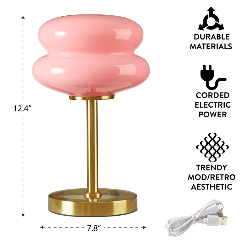 Mainstays Pink Double Bubble Glass Table Lamp, 12.4" H | Walmart (US)
