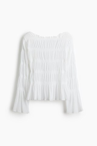 H & M - Smocked boat-neck top - White | H&M (US + CA)