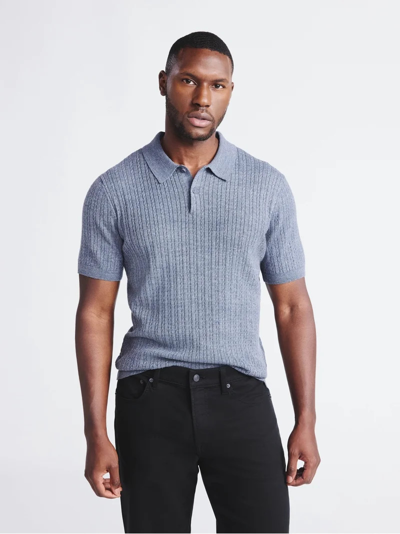 Free Assembly Men's Cable Knit Polo Sweater with Short Sleeves, Sizes S-3XL - Walmart.com | Walmart (US)