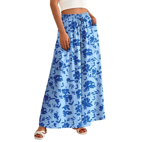 FreshPretty Women Casual High Waist Wide Leg Pants Summer Floral Solid Long Palazzo Pants Lounge ... | Walmart (US)