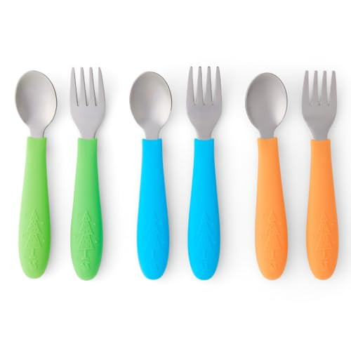 Elk and Friends Kids Silverware with Silicone Handle | Childrens Safe Flatware | Toddler Utensils | Baby Spoons + Forks | Stainless Steel Cutlery | Dishwasher Safe | 6 Pieces | Amazon (US)